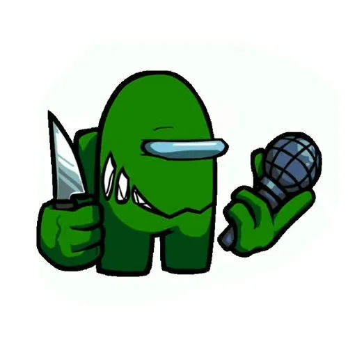 Цветной вариант раскраски зеленый импостер с микрофоном амонг ас