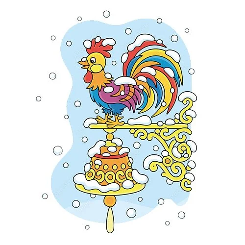 Цветной пример раскраски зимний петушок