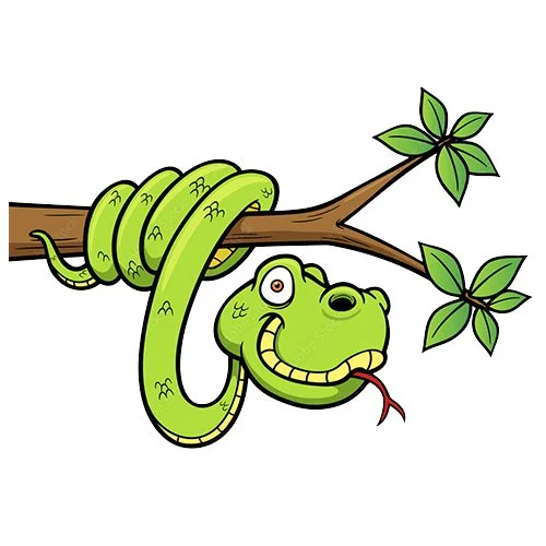 Цветной пример раскраски змея на ветке