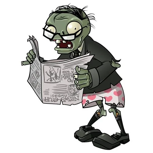 Цветной вариант раскраски зомби с газетой