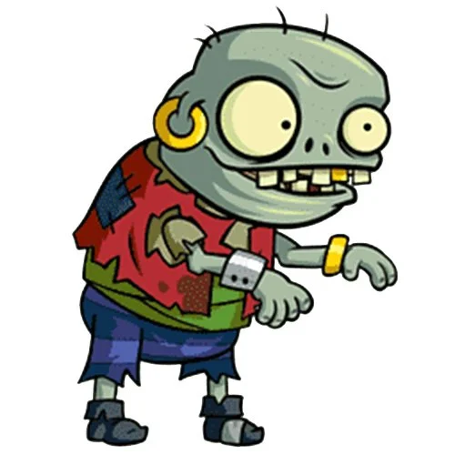 Цветной пример раскраски зомби с серьгой в ухе