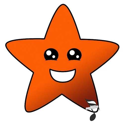 Цветной пример раскраски звездочка с глазками улыбается