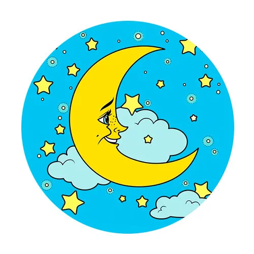 Цветной пример раскраски звезды и красивая луна