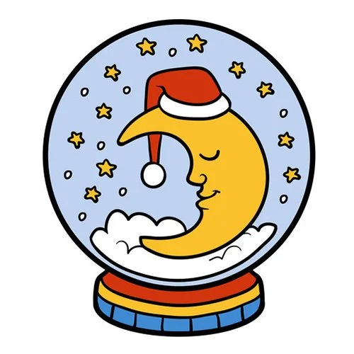 Цветной пример раскраски звезды и луна в шаре