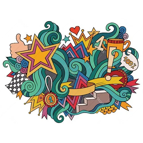 Цветной пример раскраски звезды в рисунке коллаж