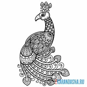 Раскраска павлин арт антистресс