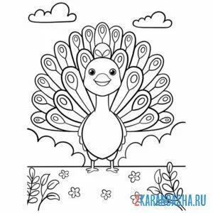 Раскраска павлин для малышей