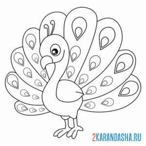 Раскраска детский рисунок павлин