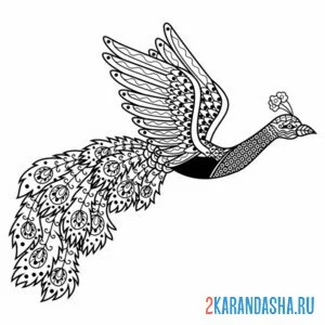 Раскраска антистресс павлин летит