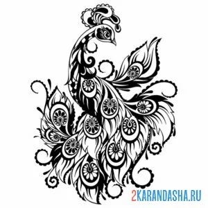 Раскраска узоры винтаж павлин