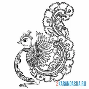 Раскраска павлин роспись