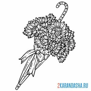 Раскраска зонт с цветами