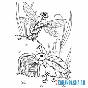 Раскраска стрекоза и муравей