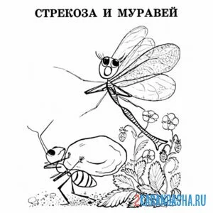 Раскраска стрекоза и муравей момент