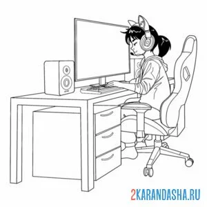 Раскраска компьютерный стол мебель