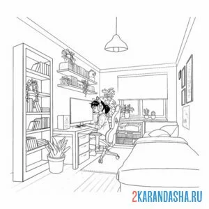 Раскраска подростковая комната