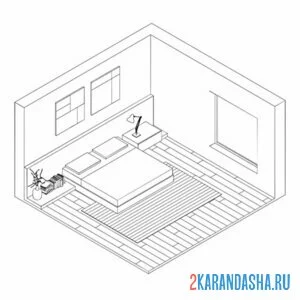 Раскраска спальня 3д