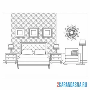 Раскраска интерьер спальни мебель
