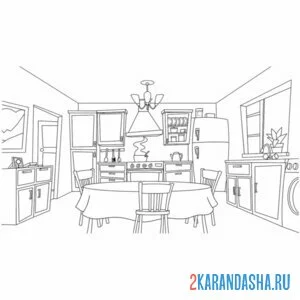 Раскраска кухня обстановка