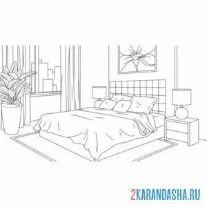 Раскраска уютная спальня