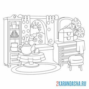 Раскраска уютная кухня