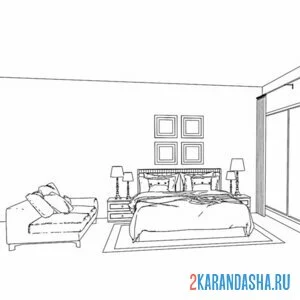 Раскраска мебель диван и кровать