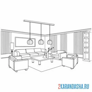 Раскраска диван и кресло мебель