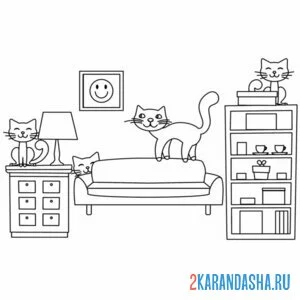Раскраска котики и мебель