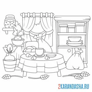 Раскраска уютная мебель для кухни