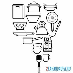 Раскраска посуда повседневная