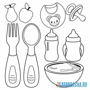 Раскраска детская посуда