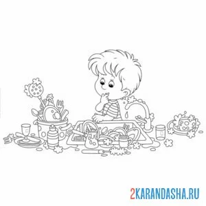 Раскраска мальчик моет посуду