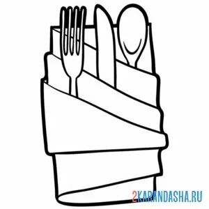 Раскраска столовые приборы нож вилка и ложка