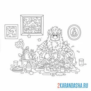 Раскраска дедушка моет посуду