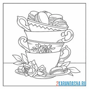 Раскраска пирожные и чашечки