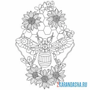 Раскраска подсолнухи и пчелка