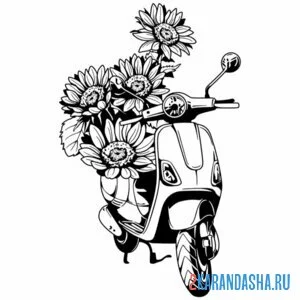 Раскраска мотоцикл и подсолнухи