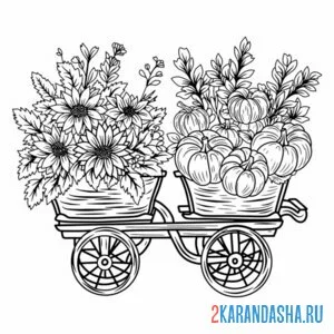 Раскраска подсолнухи и тыква на телеге