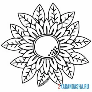 Раскраска подсолнух и зеленые листья