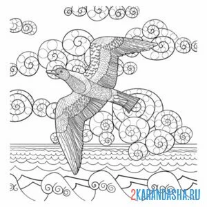 Раскраска антистресс чайка на море
