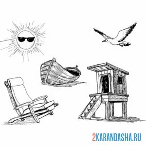 Раскраска лодка солнце чайка