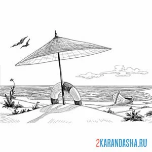 Раскраска пляж море чайка