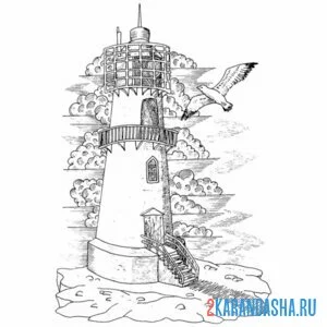 Раскраска маяк и чайка