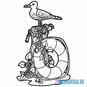 Раскраска чайка на якоре