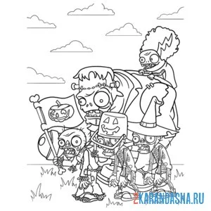 Раскраска зомби против растений зомбаки