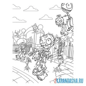 Раскраска зомби против растений нападение