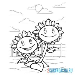 Раскраска зомби против растений подсолнух