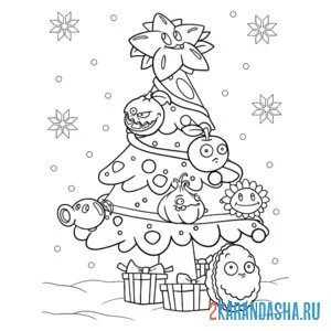 Раскраска зомби против растений елка новогодняя