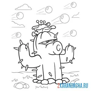 Раскраска зомби против растений кактус