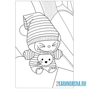 Раскраска лабубу в ночном костюме